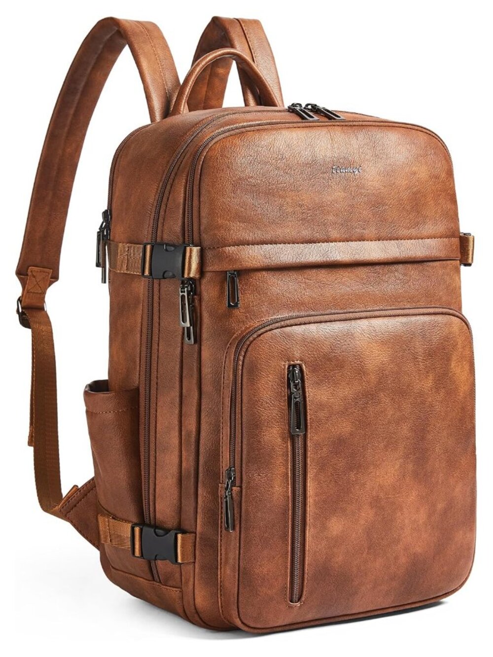 Vegan Leather Backpack for Women & Men, Fits 17" Laptop, Travel with Luggage